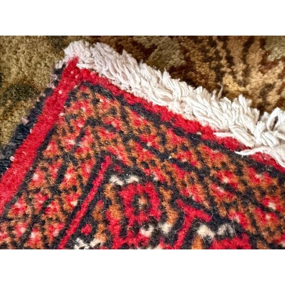 VTG Hand-Knotted All Wool Turkman-Style Oriental Sm Runner Rug Rustic Farmhouse - Picture 8 of 11